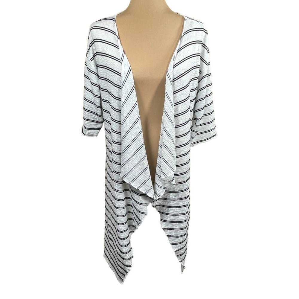 LulaRoe Women's Open Front Cardigan Kimono Black White Stripe Size S Small